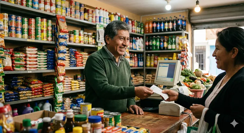 Dueño de tienda de abarrotes atiende con confianza usando PACAY