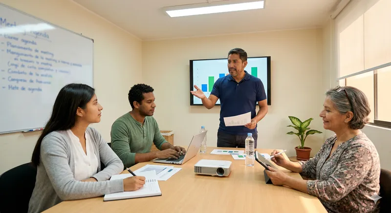 Gerente y equipo MYPE toman decisiones con reportes PACAY